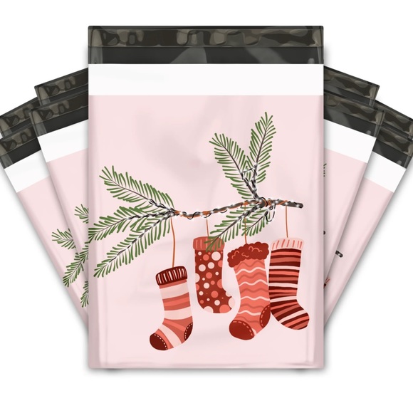 3 SETS LEFT🎄20 Designer pink stockings Poly Mailers 10 x 13 inch - Picture 4 of 5